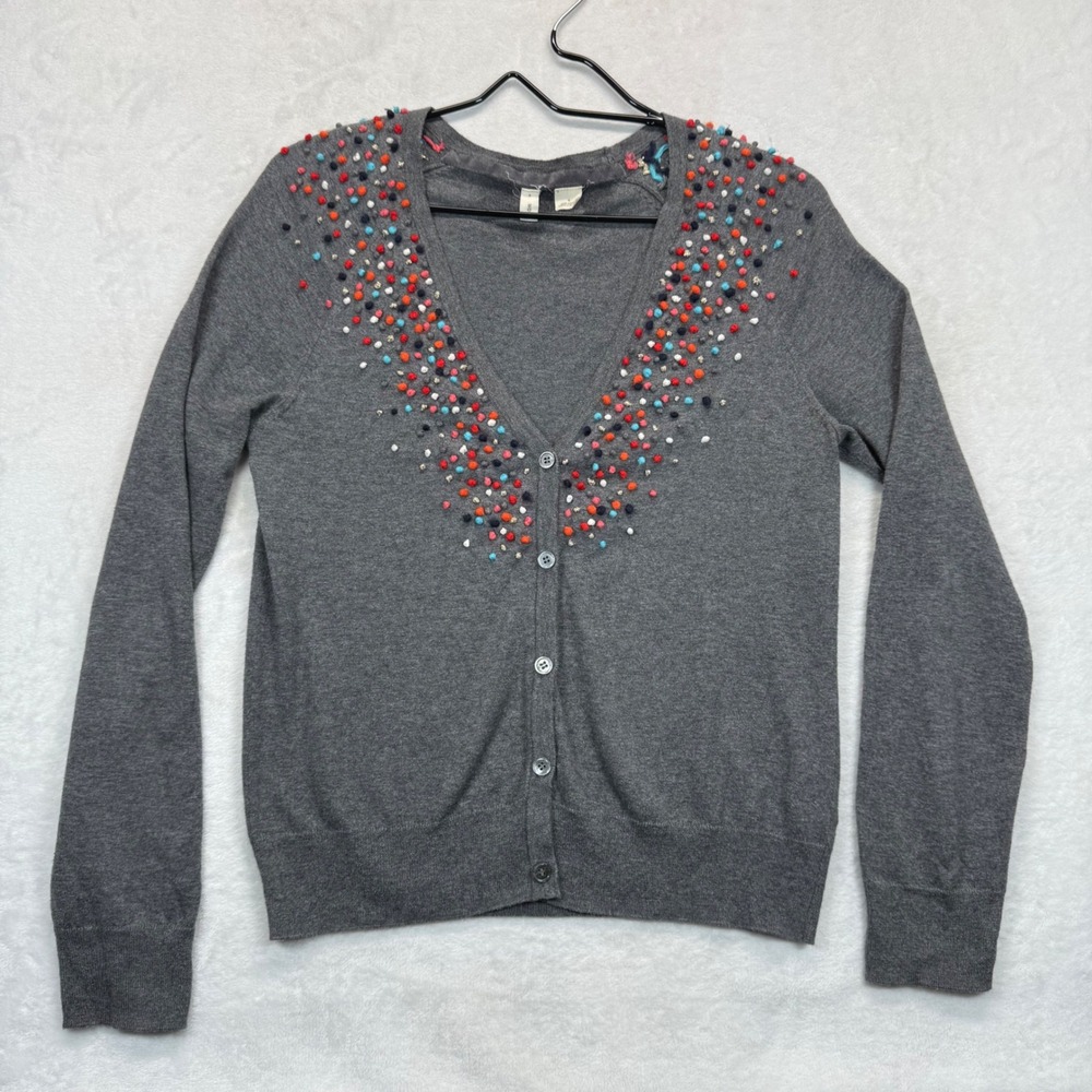 Moth Cotton Cashmere Button Down Pom Pom Cardigan‎ Small Soft Cozy Fall